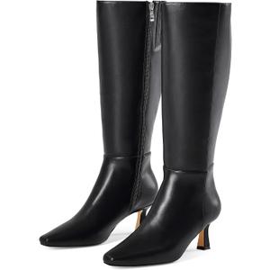 GENSHUO Knee High Boots for Women, 2.3 Inch Low Kitten Heel Tall Boots, Square Toe Long Dress Boots with Side Zipper, Fall Winter Black Matte Size 7