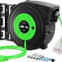 DEWENWILS Retractable Extension Cord Reel, 40 FT Heavy Duty Power Cord, 12/3C SJTOW Retractable Cord Reel, Lighted Triple Tap Outlets, 15A Circuit Breaker, Wall/Ceiling Mount, UL Listed, Green