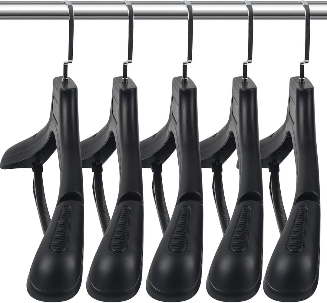DEDU Suit Hangers for Men 10 Pack Width 17.7", Black Coat Hangers no Shoulder Bump Non Slip for Thick Sweaters, Plastic Extra Wide Shoulder with Pants Bar & Metal Hook