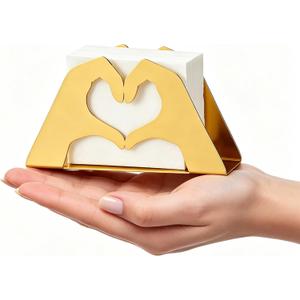 Napkin Holder for Table, Love Heart Gold Metal Napkin Holder for Paper Napkins & Mail, Upright Decorative Napkin Dispenser for Home Decor, Wedding Table, Valentines Day Gift, Housewarming Gift