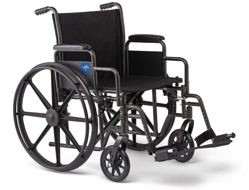 Medline Comfortable Folding Wheelchair with Swing-Back, Desk-Length Arms and Elevating Footrests, 20”W x 16”D Seat
