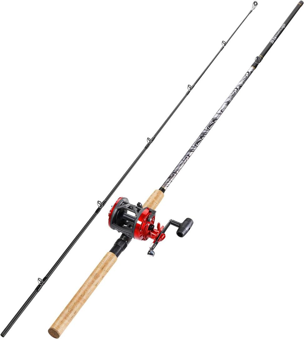 Sougayilang Fiberglass Fishing Rod Combo with Conventional Reel, Durable P-Cork Rod Handle, Medium Heavy for Catfish Salmon and Steelhead, Size: 8‘- Medium Heavy