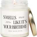 Sweet Water Decor Smells Like Its Your Birthday Candle 9oz, Soy Non-Toxic Birthday Candle with Gold Lid, Sea Salt Citrus Musk Amber Scent, Fun Birthday Gift for Women, Friends, Mom, Sister, Coworkers