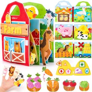 hahaland Busy Board for 1 Year Old - Farm Animals Quiet Busy Book for Toddlers 1-3 - Montessori Toys for 1 Year Old Boy Girl Gifts - Educational Activity Books Felt Learning Board Airplane Travel Toys