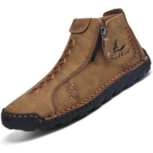 Mens Casual Leather Shoes Ankle Chukka Boots Handmade Side Zipper Mid top Slip On Loafers Fashion Lightweight Walking Driving High Boots (Brown)