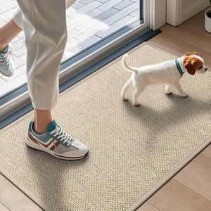 LEKEEPGO Door Mat 17"x29", Non Slip Door Mat Indoor Entrance, Rubber Backing Indoor Door mats Washable Absorbent Low-Profile Doormat Front Entryway Entry Resist Dirt Inside Door Mats, Khaki