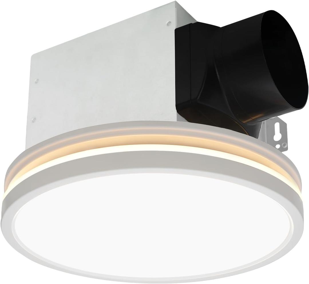 Akicon Bathroom Exhaust Fan with Light, 80 CFM 2.0 Sones Bathroom Fan for Ceiling, 3CCT 15W Dimmable LED Light and 3.5W Nightlight Vent Fan Combo for Home, Round, White