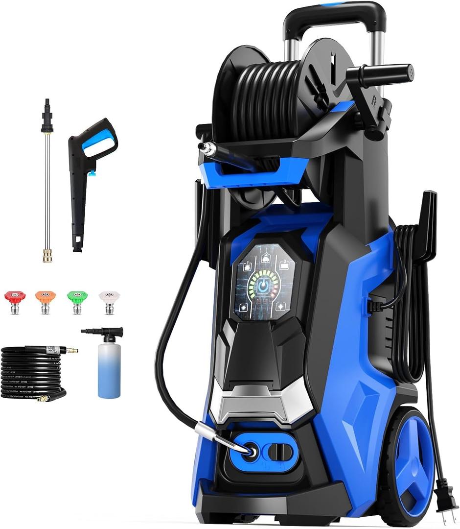Electric Pressure Washer 5000PSIMax 3.6GPM Power Washer Touch Screen Adjustable Pressure 4 Nozzles and 500ml Foam Cannon Power Washer Cleaning for Car Blue
