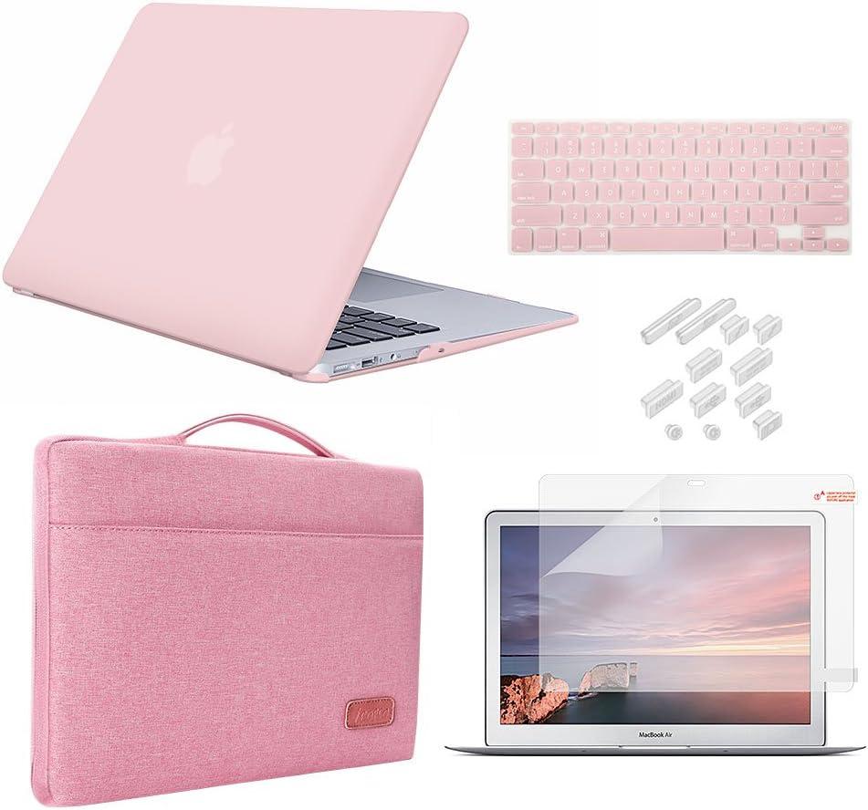 iCasso Compatible with MacBook 12 Inch Case Bundle 5 in 1,iCasso Ultra Slim Plastic Hard Cover with Sleeve,Screen Protector,Keyboard Cover & Dust Plug for MacBook 12'' Model A1534 - Rose Quartz