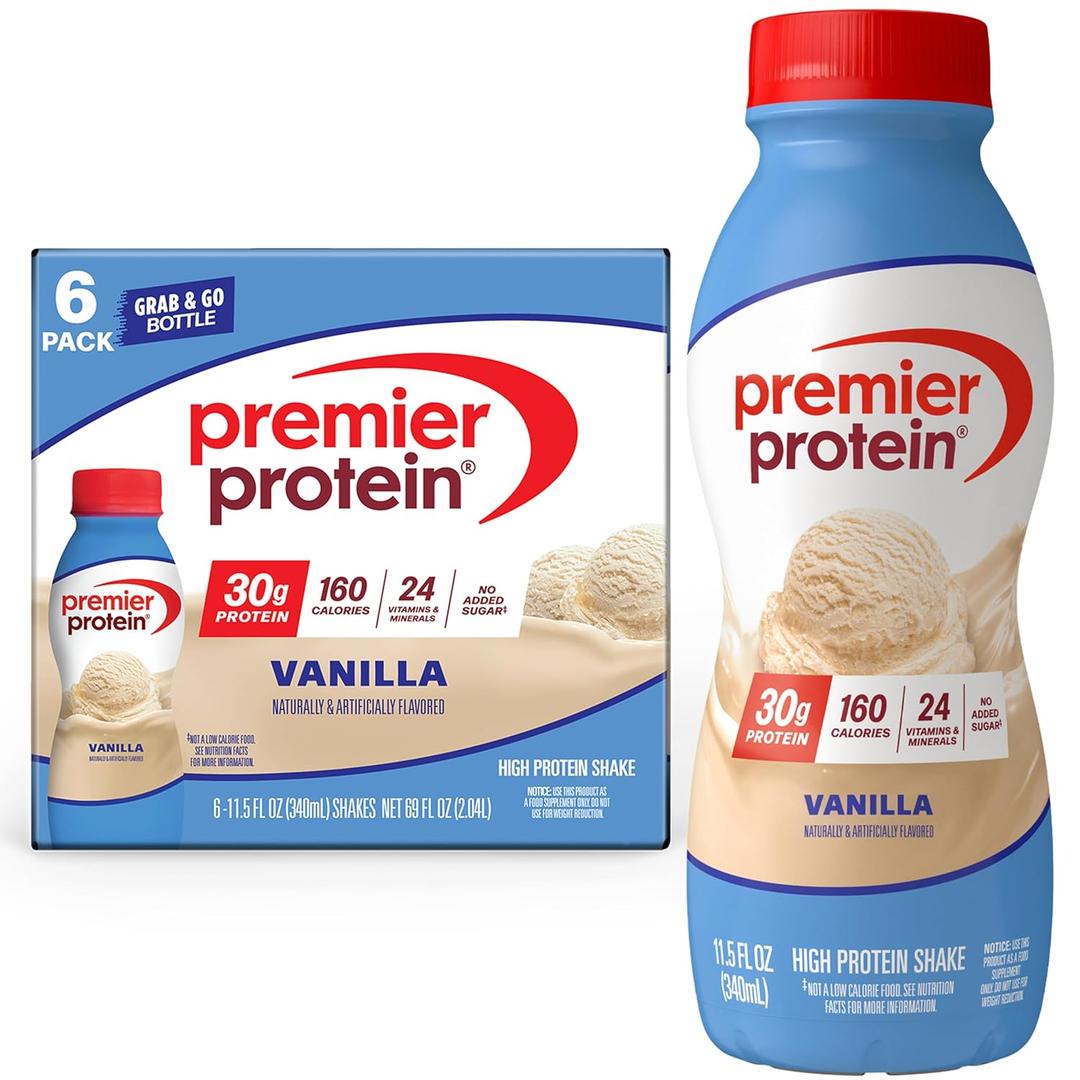 Premier Protein Shake, Vanilla, 30g Protein, No Added Sugar, 24 Vitamins & Minerals to Support Immune Health, 11.5 fl oz, 6 Pack, 09/02/2026