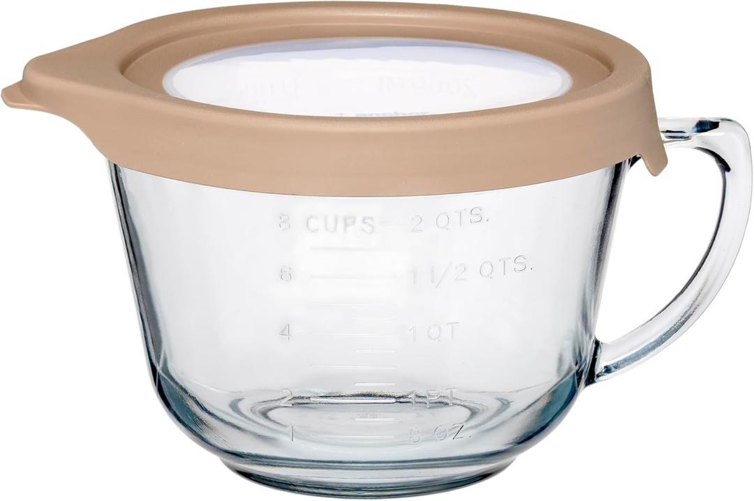 Anchor Hocking Batter Bowl, 2 Quart Glass Mixing Bowl with TrueFit Lid