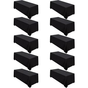 Surmente 10 Pack Black Tablecloth 90 x 132-inch Rectangular Polyester Table Cloth for Weddings, Banquets, or Restaurants