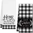 2 x 2 Pcs Christmas Kitchen Towels, Winter Christmas Hand Towels Classic Hand Towels-Black White Buffalo Plaid, Holiday Decor Farmhouse Home Kitchen Bathroom, Party Supplies Housewarming Xmas Gift-A20