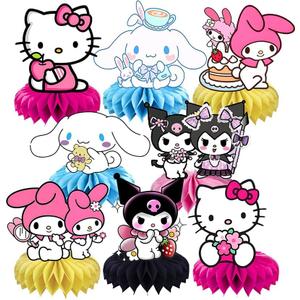 8Pcs Kawaii and Friends Honeycomb Table Centerpiece,Cats and Friends Birthday Party Supplies Table Decorations for Kids Party Decorations