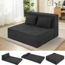 Fvkind Folding Futon Couch, Convertible Sleeper, Standard Size, Dark Grey | Ribbed Corduroy Fabric - Foldable Guest Bed - Bedroom & Living Room - Adults & Visitors - Easy Fold Storage