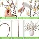 HyeFlora 3PCS Artificial Magnolia Flowers Stems for Spring Decoration, Faux Champagne Magnolia Branches with Buds, 34.5" Long Stems Floral Arrangement for Vase Pot Table Centerpiece Indoor Decor