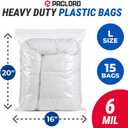 16" x 20" Extra Large Reclosable Plastic Zip Bags, 15 Count | 6 Mil Heavy-Duty Clear Poly Bags, Resealable for Food, Clothes, Hardware, Home & Garage Storage