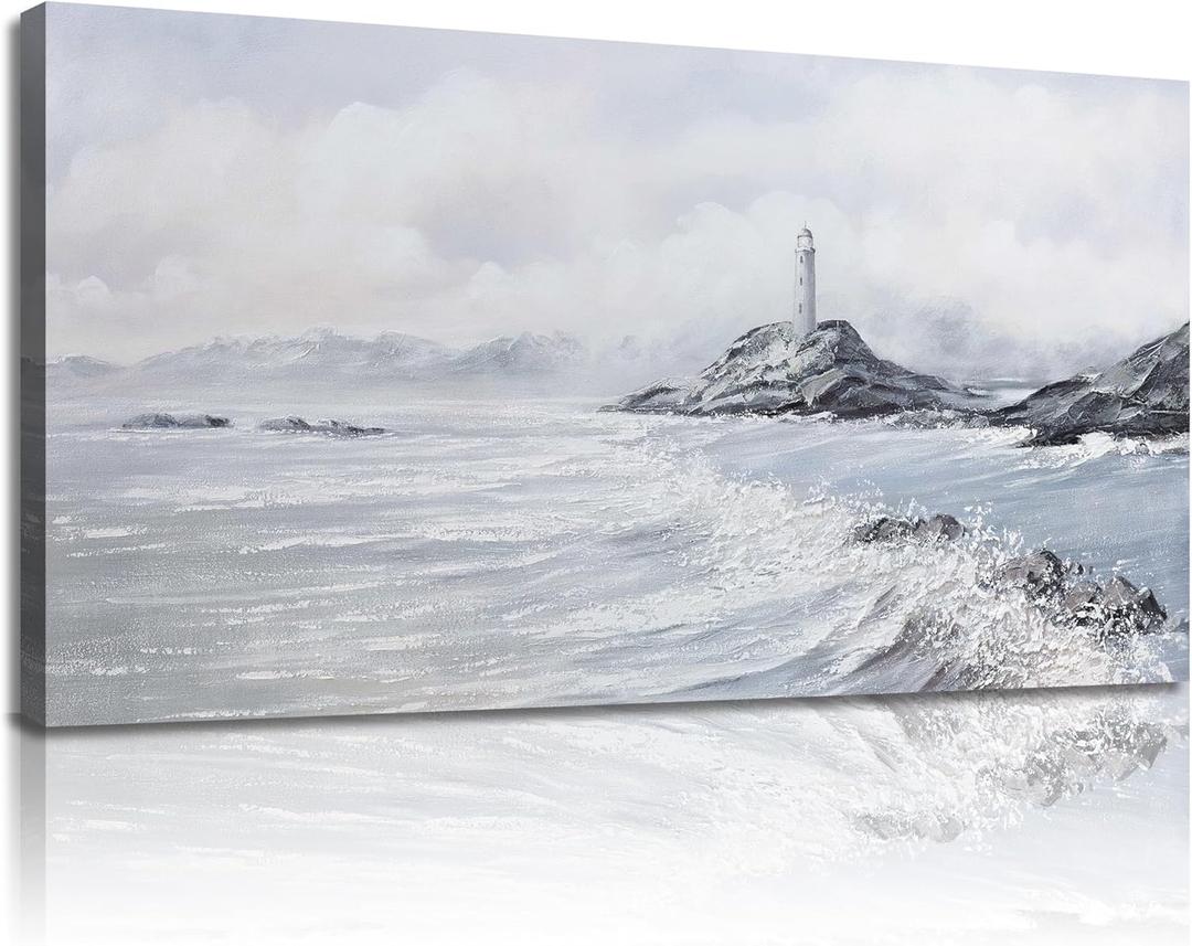 Belmrxne Coastal Wall Art White and Grey Bathroom Wall Decor Moden Aesthetic Artwork Fashion Small Canvas Painting for Hallway Entryway Living Room Bedroom 12x24 Inches