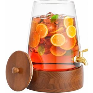 SANYOUNG 2.0 Gallon Glass Drink Dispenser with Spigot - No Assembly Required Leakproof - Beverage Dispenser with Stand, Tapered Pitcher for Lemonade, Sangria, Punch, Tea - Party & Wedding