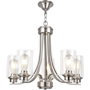 NA 5 Light Clear Glass Shade Modern Chandeliers Brushed Nickel Dining Room Lighting Fixtures Ceiling Hanging Pendant Lighting for Foyer Bedroom Kitchen Living Room