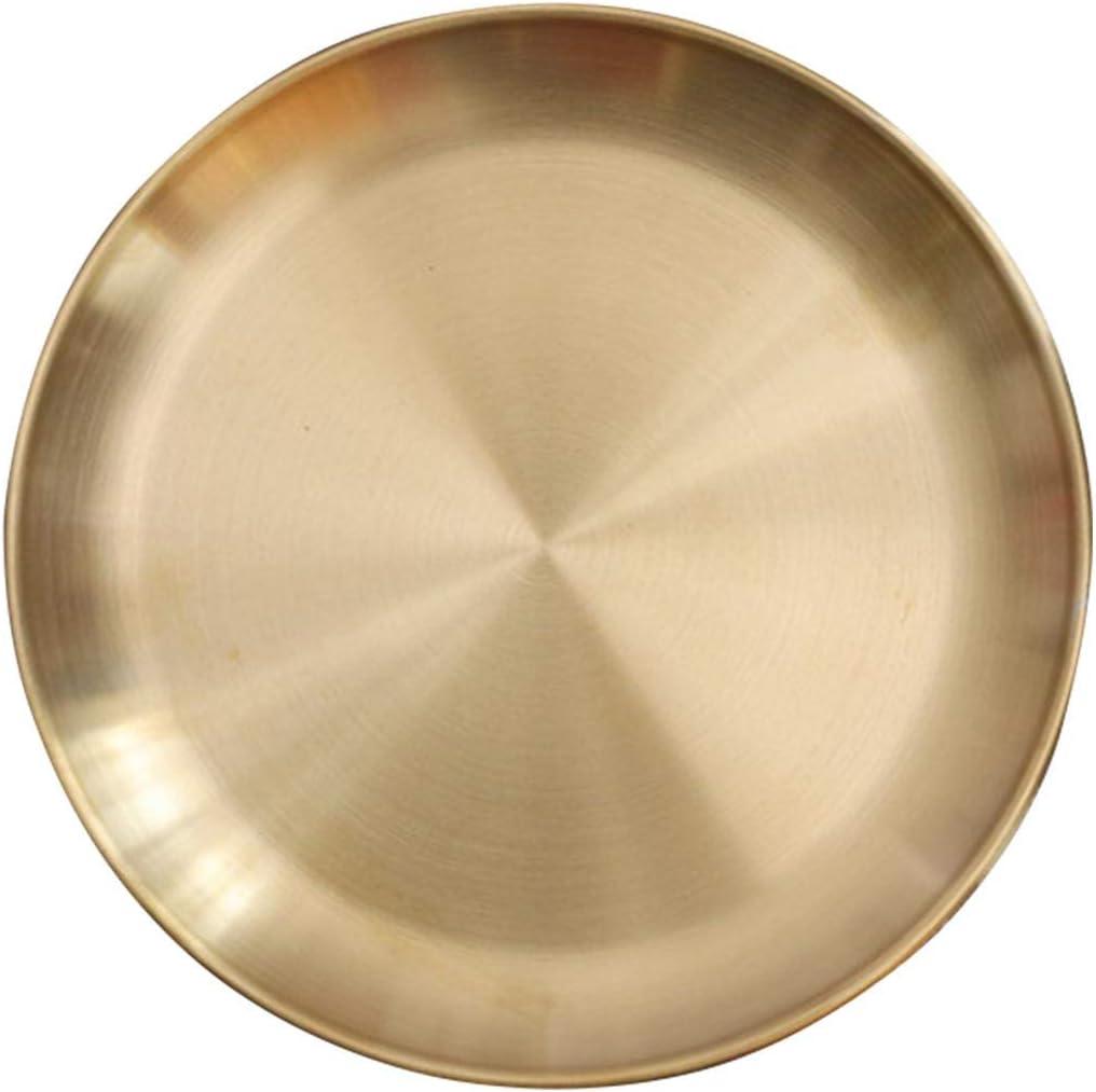 EKDJKK Round Brass Tray, Small Gold Decorative Tray, Metal Storage Organizer, Modern Home, Matte Brass Finish (20cm/7.9inch)