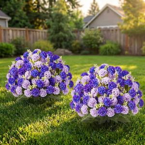 Suncalla 2 Set Purple Artificial Topiary Ball Trees with Hydrangea Flower, 19.7" UV Resistant Outdoor Artificial Plants with Ground Spike for Planter Front Door Home Indoor Porch Patio Decor