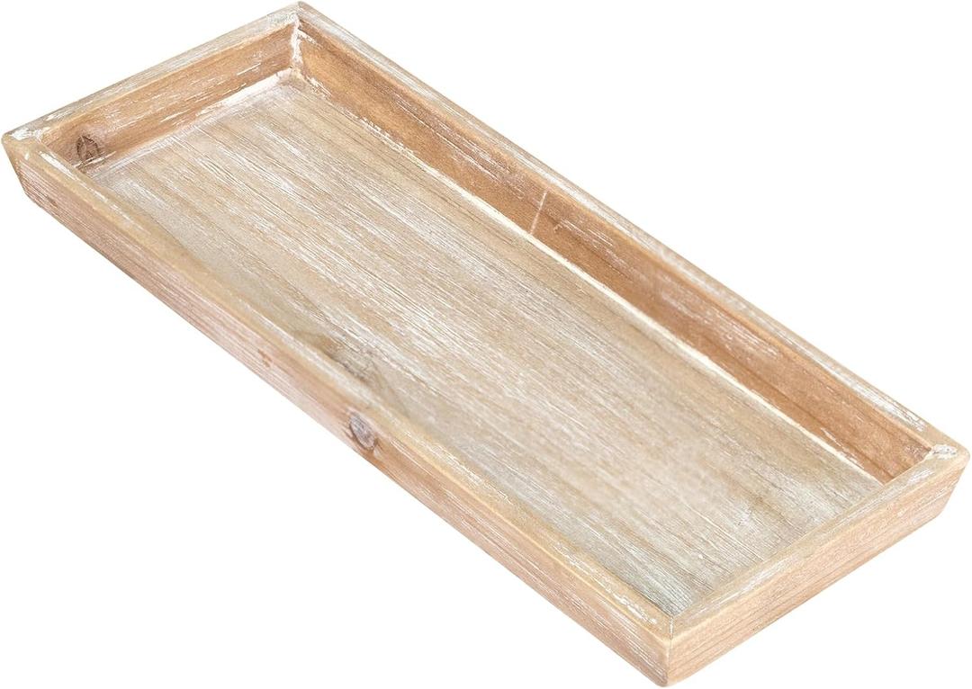 MAONAME Wash White Bathroom Vanity Tray, Rustic Long Narrow Tray, Rectangle Farmhouse Wood Trays, Countertop Organizer Trays for Candle, Perfume, 12.2" x 5"