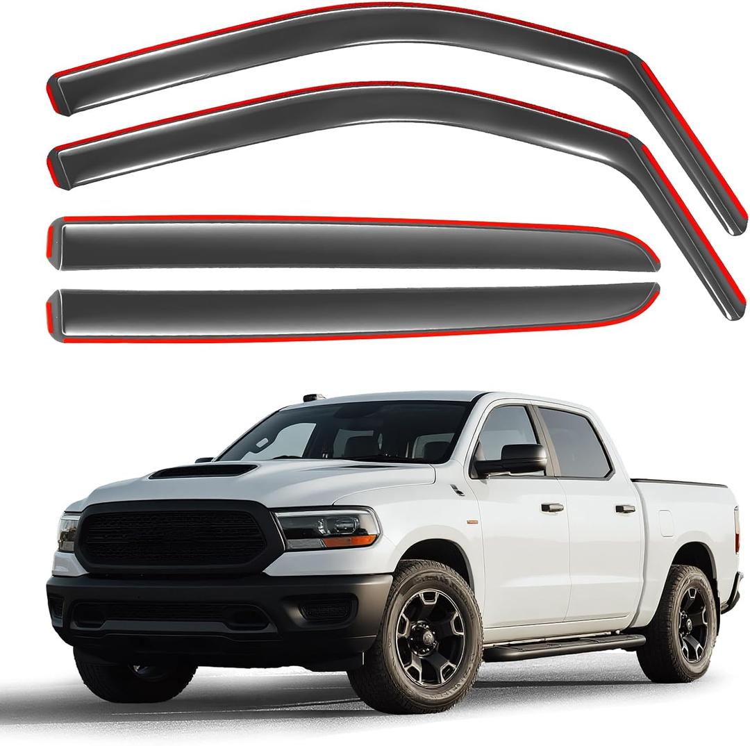 in-Channel Rain Guards for 2019-2025 Ram 1500 Crew Cab5th Gen New Body Style, Window Deflectors Window Visors for 2025 Ram 1500 Accessories, 4 Full-Size Doors