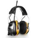 AM/FM Radio Headphones 25dB NRR,Noise Reduction Safety Earmuffs,Digital Display Headset,Powered by AA Battery,Hearing Protection for Walkman Mowing Lawn Work,Yellow