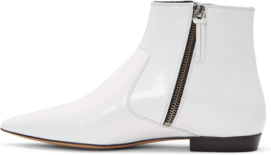 XYD Women's Formal Pointed Closed Toe Flats Ankle Boots Low Heel Booties Office Dress Shoes with Double Side Zippers 9