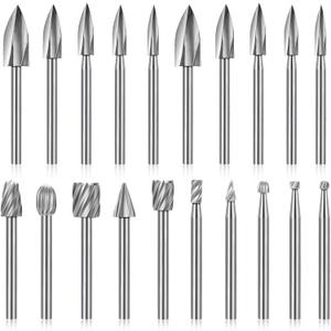 Honoson 20-Piece Wood Carving Tools Set - Includes HSS Engraving Drill Accessories & HSS Carbide Wood Milling Burrs - Universal Fitment for Rotary Tools, DIY Crafts