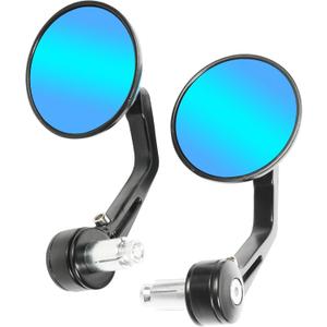 RACOONA Bar End Mirrors, Anti Glare Side View Mirrors for Handlebar, Fits Most Motorcycle with 7/8'' Handlebar (Blue Lense, Round)