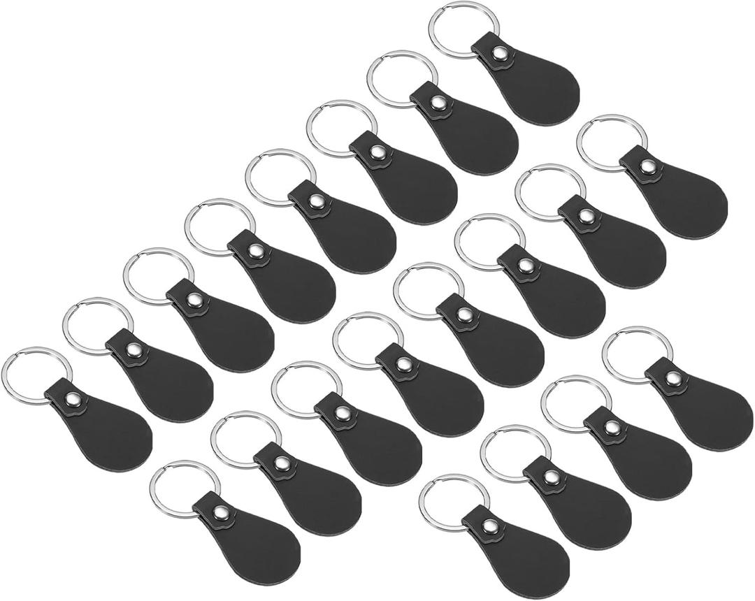 PATIKIL Leather Key Fob Kit, 20 Pack PU Leather Key Fob Blanks with Rivets and Key Rings DIY Keychain for Laser Engraving Leather Making, Black