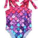 Toddler Girl Swimsuit Summer Beach Bikini Cute Stripe Girls' One-Piece Swimwear with Bow Straps 5-6T Mermaid