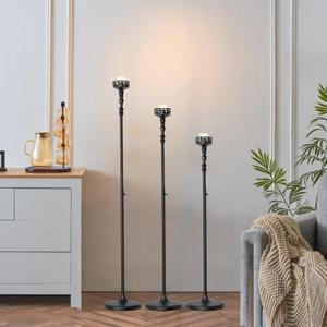 Floor Candle Holder Centerpieces for Tables,3Pcs Black Candle Holder for Pillar Candles Matte Metal Candlestick Set for Wedding Party Home Candles Holder for Ceremony Mantel Decor (Adjustable Height