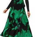 BTFBM Womens Floral Maxi Dress Fall 2025 Casual Crewneck Long Sleeve Ruffle Flowy Cocktail Wedding Guest Dresses (Medium, Big Floral Green)