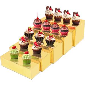 Acrylic Food Display Risers, Gold Risers Boxes 5 Pcs Rectangular Buffet Risers Display Stand Shelf for Catering Dessert Buffet Table, Parties, Weddings, Collectibles Shoes Display (5Pcs)