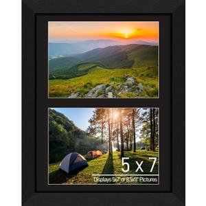 5x7 Double Picture Frame Collage 2 Openings Wooden, Multi Photo Collage Frame 8.5x11 Gallery Wall Decor, Black Frame with Black Mat, Wood