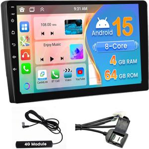 8 Core 4+64GB Android Car Stereo Double Din Wireless Carplay Android Auto, [Support SIM Card] 9 Inch Touch Screen Car Radio WiFi, GPS Bluetooth 5.0 AM/FM/RDS Mic Backup Camera EQ DSP