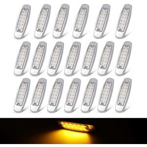 TMH 20 Pcs 6.5 Inch Clear Lens Amber Side Marker Lights Sealed Surface Mount 12 LED with Chrome Bezel for Caravan Trailer RV Truck Bus Lorry Flatbed Pickup 12V DC BB12