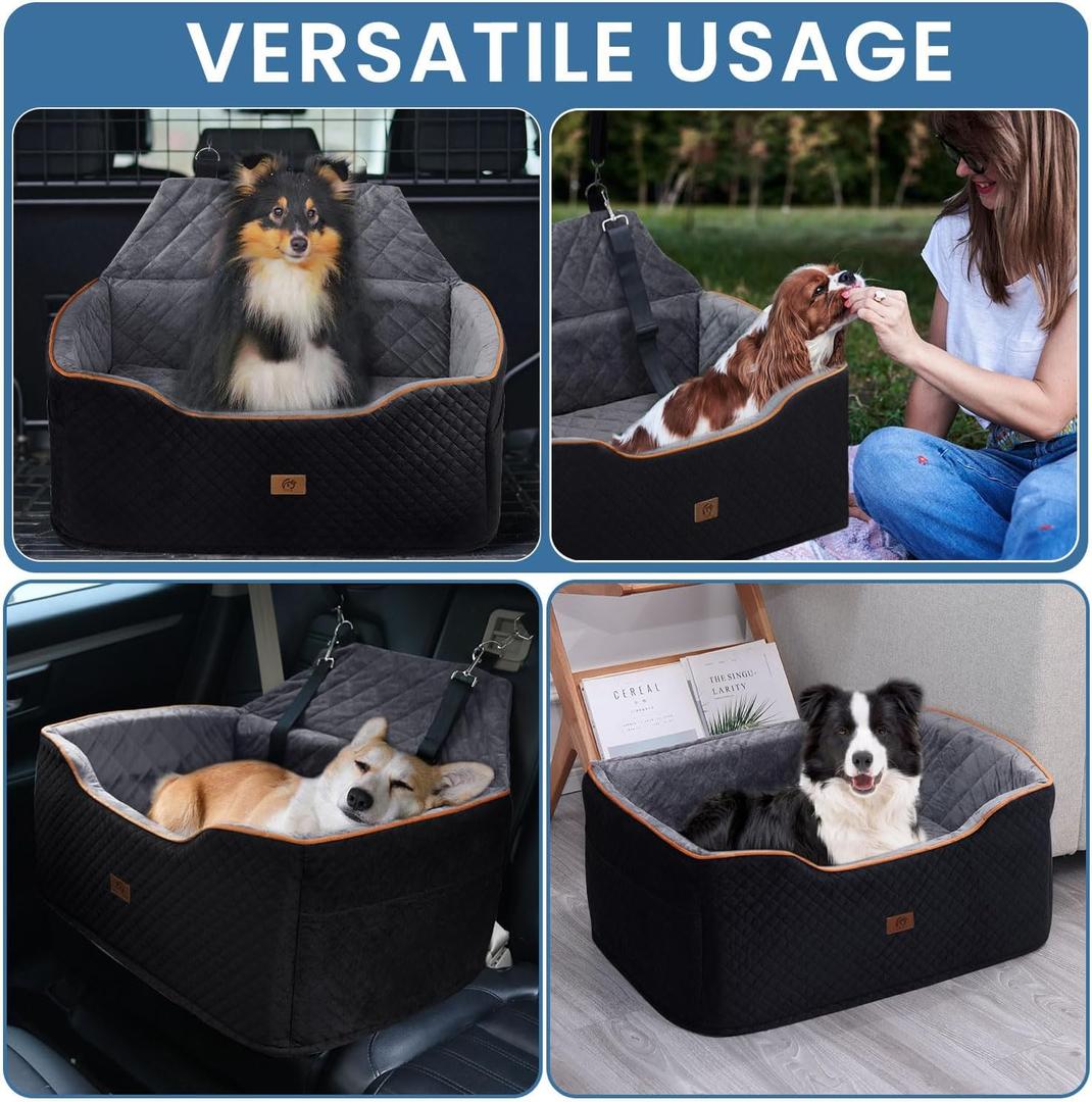 OTOB Dog Car Seat for Dog, Memory Foam Dog Booster Car Seat for 2 Small Dogs Puppy, Detachable & Washable Elevated Pet Car Seat with Thick Cushion, All Seasons Travel Dog Bed