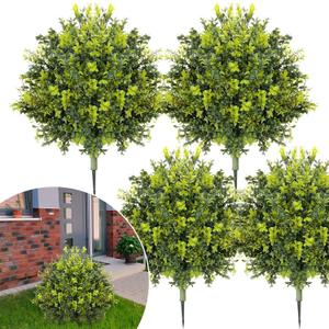 CroBlissful 4 Pack Artificial Boxwood Topiary Ball 24'' Faux Boxwood Tree with Ground Spike UV Resistant Evergreen Bush Fake Outdoor Plants for Front Door Porch Garden Yard Wedding Indoor Decor