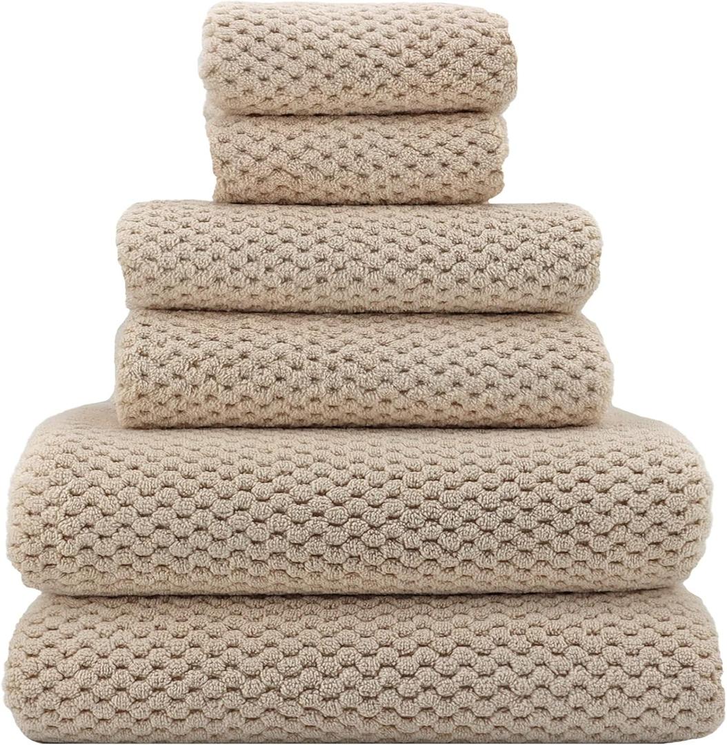 YTYC 29x59 Inch Bath Towels Set of 6 Large, Super Soft Absorbent Lint Free Microfiber Shower Towels for Bathroom 80% Polyester (Beige,6 Piece)