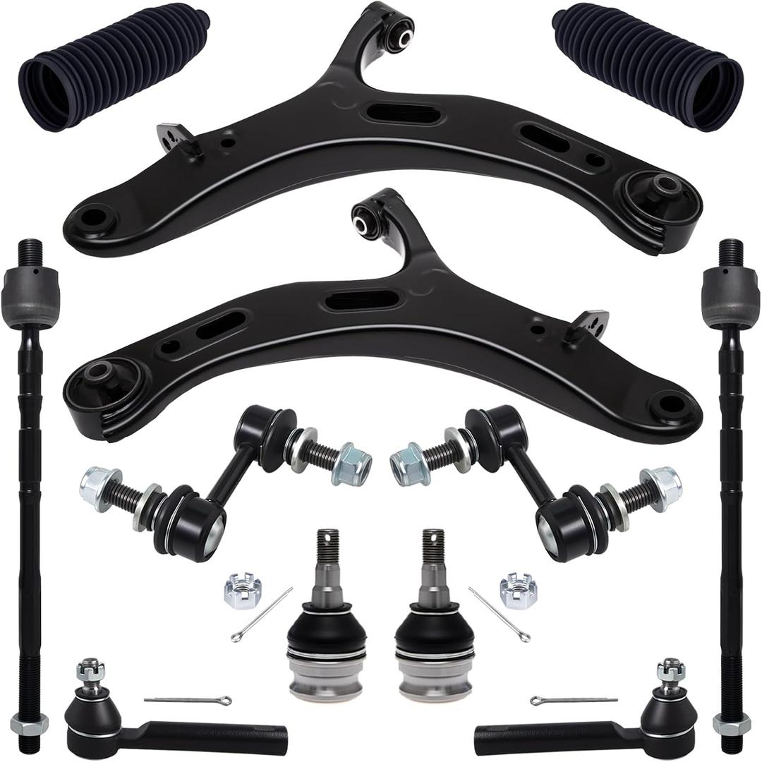 TUCAREST 12Pc Suspension Kit Fit For 2010-2014 Su-baru Outback, 2 Front Lower Control Arm Ball joint + 4 Outer Inner Tie Rod + 2 Sway Bar + 2 Boots [# 522-831 522-832 K750084 EV800049 ES3712 K9513]