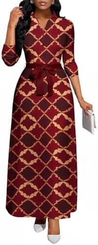 LaiyiVic Maxi Dress for Women Casual Long Sleeve Button Down Floor Length V-Neck Long Dress with Belt, 2XL