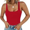 Chunpin Women's Square Neck Sleeveless Bodysuit Tank Top Body Suits Thong Bodysuits Outfits (Medium, Red)