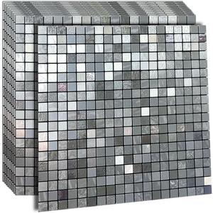 YMMXGE 10-Sheet Peel and Stick Metal Backsplash Tile Stick on Kitchen 3D Wall Decor Aluminum Mosaic Tiles for Bathroom, 12"x12"x0.15" (10, Mixed Silver)