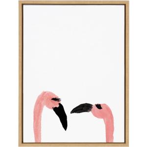 Kate and Laurel Sylvie Flamingo Faces Framed Canvas Wall Art by Kendra Dandy of Bouffants and Broken Hearts, 18x24 Natural, Cute Bird Art for Wall