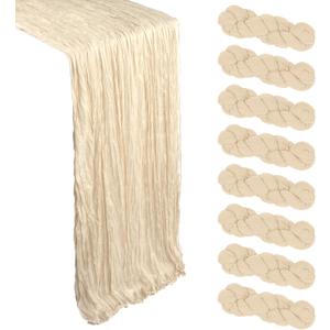 8 Pack Beige Cheesecloth Table Runner 10Ft Spring Gauze Cheese Cloth Table Runner 120 Inch Boho Sheer Rustic Fabric for Holiday Decor Bridal Baby Shower Wedding Home Decorations Beige, 8 Pcs - 10Ft