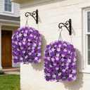 HyeFlora Artificial Flowers with Basket for Outdoors, 3pcs Faux Hanging Morning Glory Silk Fake Flowers Lifelike Plants UV Resistant Flowers for Outside Planter Patio Garden Porch Decor (Purple)